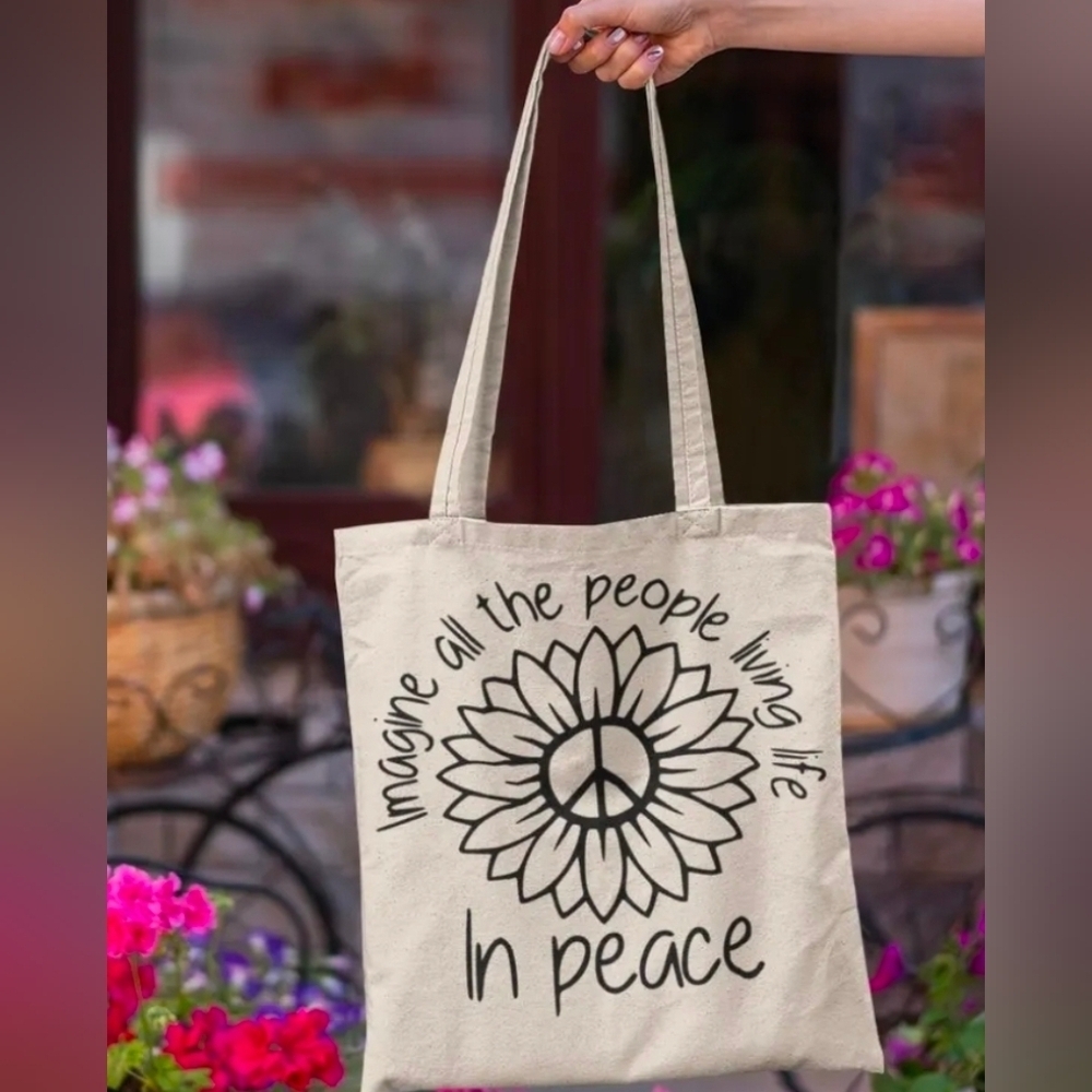 Imagine Beatles Cotton Canvas Tote Bag - Natural